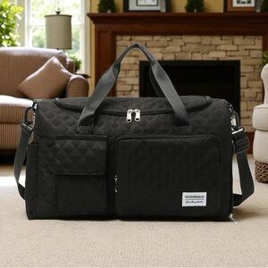 Black Quilted Lightweight Duffel Bag